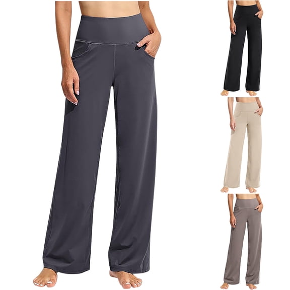 hlysgo Wide Leg leggings Pants for Women with Pockets High Elastic Waist Causal Trousers Workout Gym Pant Black,XL