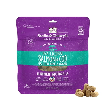 Stella & Chewy's Freeze-Dried Morsels Salmon, Cod Freeze-Dried Chunks Dry Cat Food, 3.5 oz Bag