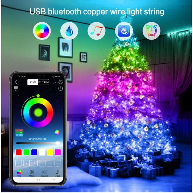 Tira Led De 5m RGB-USB Con Bluetooth Impermeable- Control Por Aplicación-Para Decoración Navideña.