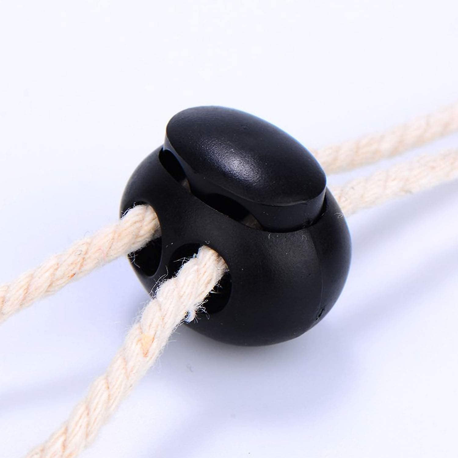 Shapenty 50PCS Round Ball Shape Black Plastic Toggle Single Hole Spring Loaded Elastic Drawstring Rope Cord Locks Clip Ends Bulk Luggage Lanyard Stopper Sliding Fastener Buttons, Small 