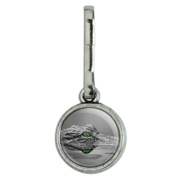 Alligator Black and White Green Eyes Antiqued Charm Clothes Purse Suitcase Backpack Zipper Pull Aid