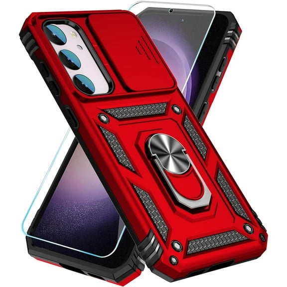 for Samsung Galaxy S23 Case with HD Screen Protector & Kickstand & Slide Camera Cover,[Not for S23 Plus or S23 Plus] [ Military-Grade ] Protective for Samsung S23 5G (6.1",2023) (Red)