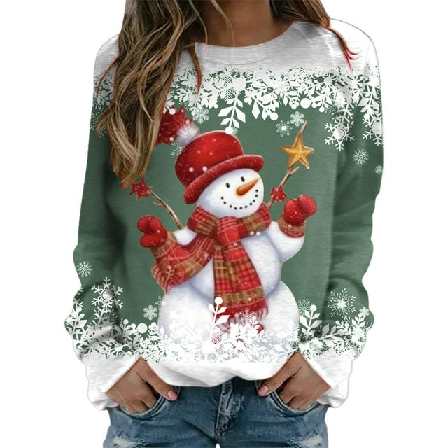 WEAIXIMIUNG Chandail en Molleton Court à Fermeture Éclair pour Femmes, Imprimé Joyeux Noël, Col Rond, Coupe Ajustée, Manches Longues, Décontracté, Ample
