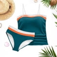 thumbnail image 3 of POUNOO Womens Tankini Swimsuits Slim Fit Strapless Color Block Stripe Ruched Detail High Waist Bathing Suits Beach Vacation Style Swimwear Gift, 3 of 5