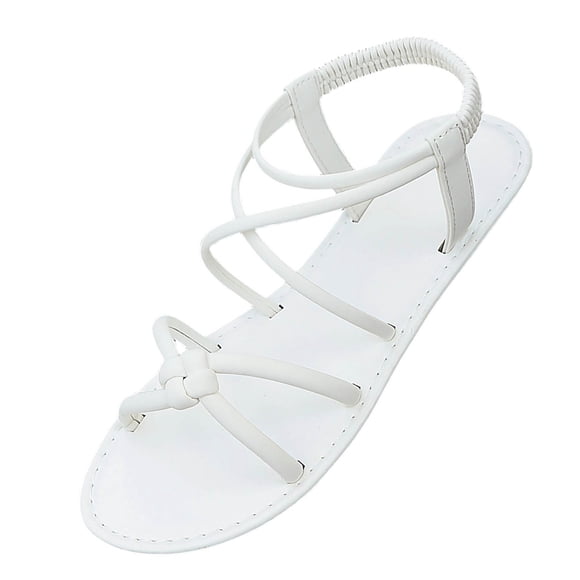 Xfvqtps Women Wrap Strap Roman Sandals Flat Sandals Elastic Strap Summer Comfortable Casual Beach Sandals for Travel Outdoor