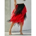 thumbnail image 4 of nvzhuang Women Fashion Midi Skirts Contrast Color/Solid Color Elastic High Waist Irregular Ruffles Multi-Layered Tulle Tutu Skirts, 4 of 9