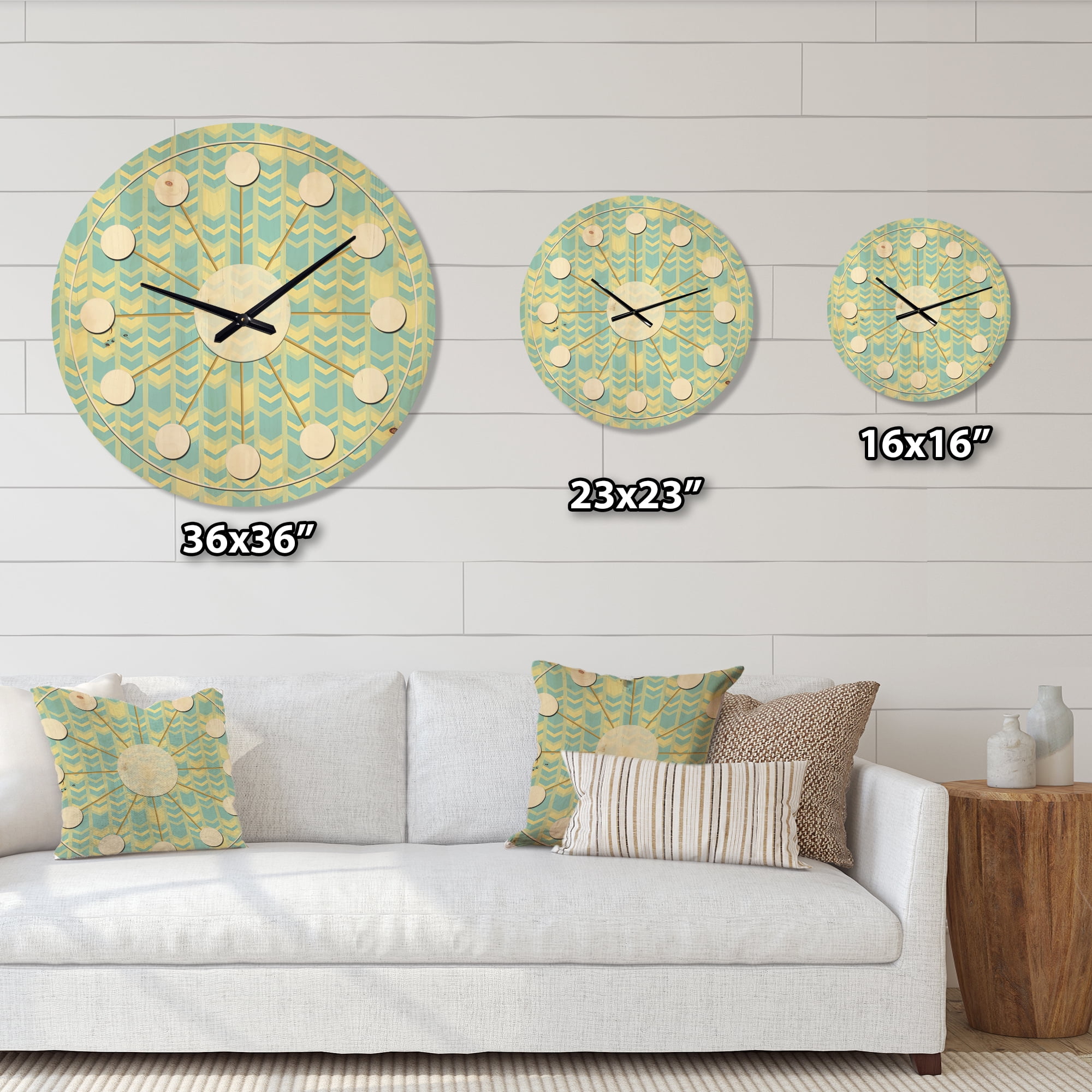 Designart 'Abstract Retro Pattern Design XX' Mid-Century Modern Wood Wall Clock