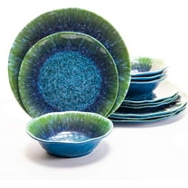 Melamine Dinnerware Set 12 PCS Teal Turquoise Tableware Plates Bowls Blue Green Dishwasher Safe Not Microware Not Oven