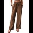 thumbnail image 3 of Pantalones Palazzo de para Mujer, Elegantes, de Verano, de Pierna , Holgados, Estilo Bohemio, de , para Playa, con Bolsillos. Café Marrón L, 3 of 10