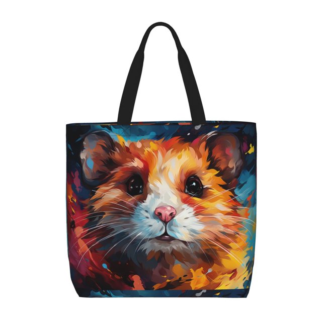 Fotbe Oil Painting Colorful Hamster Bolsa Tote con Estampado para Mujer, Bolsos con Cremallera, Bolsa de Hombro Casual de Gran Capacidad con Bolsillos Internos