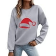thumbnail image 2 of Guzom Womens Gray Santa Hat Graphic Sweatshirt - Long Sleeve Crew Neck, Loose Fit, Christmas Festive,Size S, 2 of 5