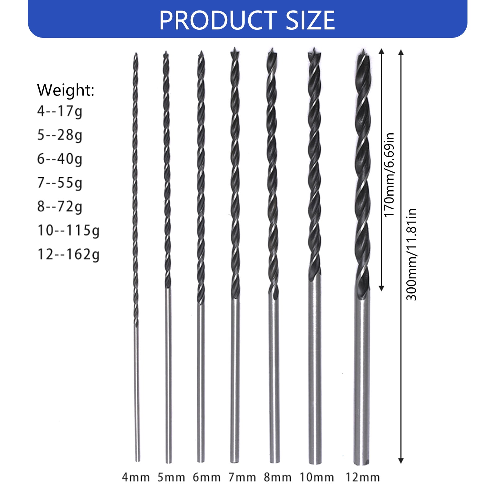 7pc Extended 300mm Woodworking Drill Bit Set High Carbon Steel Bit For Deeply Hole Drilling In Hardwood Plywood Beams
