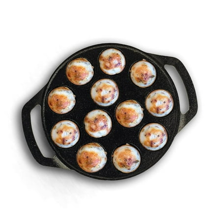 Pre-seasoned Black Cast Iron Paniyaram Pan With Loop Handle | 12 Pits, 8.3 Inch, 21 Cm, 2.8 Kg | Nonstick Appe Or Paddu Pan, 100% Pure & Toxin-free
