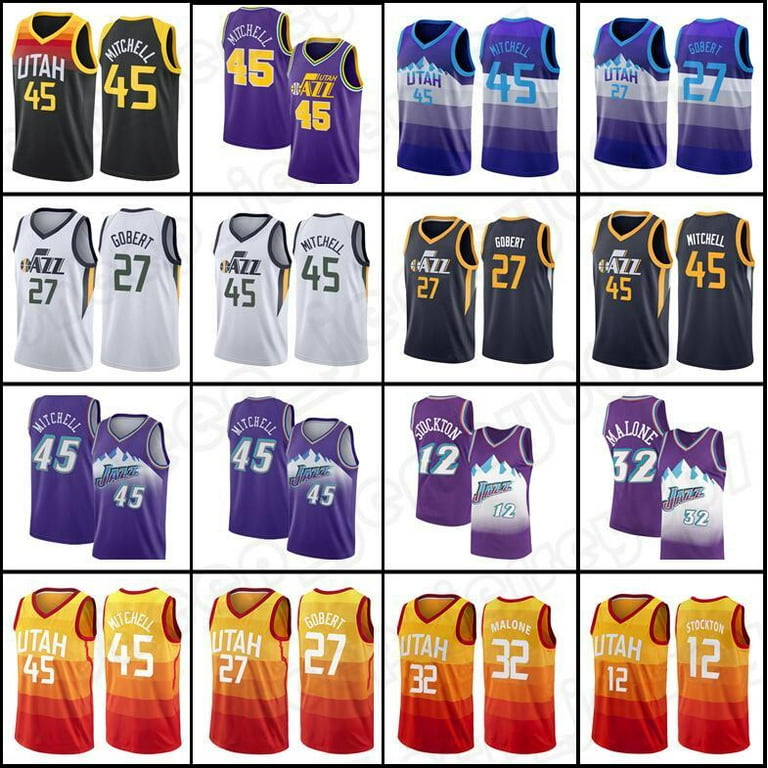 NBA_ Jersey Utah''Jazz''45 Mitchell Rudy Donovan Gobert City Karl 32 Malone  John 12 Stockton Retro Purple Mens Basketball Rudy 27 Gobert jerseys 