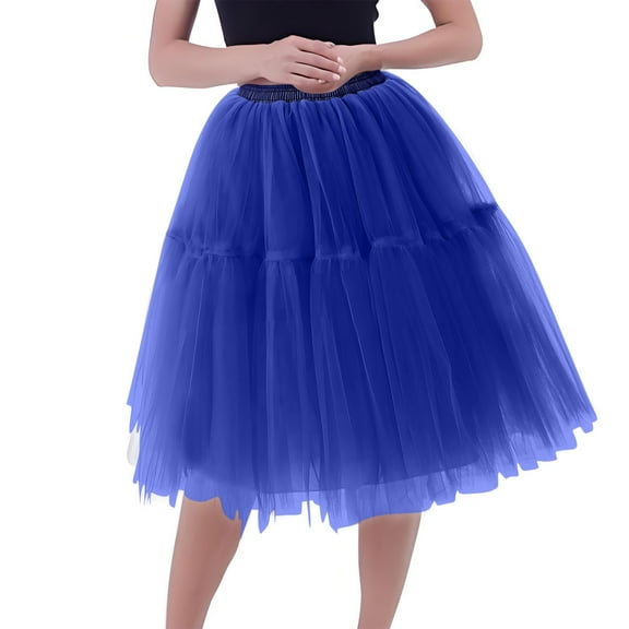 EINCcm Tulle Skirts for Women Knee Midi Tutu Skirts High Waist Elastic Flowy Skirt Mesh Layered Ballet Skirt