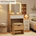 thumbnail image 2 of Makeup Vanity Desk with Sliding Mirror, Vanity Dressing Table with 3 Color Adjustable Lights, Girls Vanity Set with Stool, 4 Compact Vanity Drawers, Power Outlet, 2 of 8