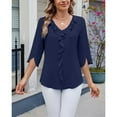 thumbnail image 2 of Womens Chiffon Pleated Blouse Mid Sleeve V Neck Ruffle Detail Loose Fit Top, 2 of 8