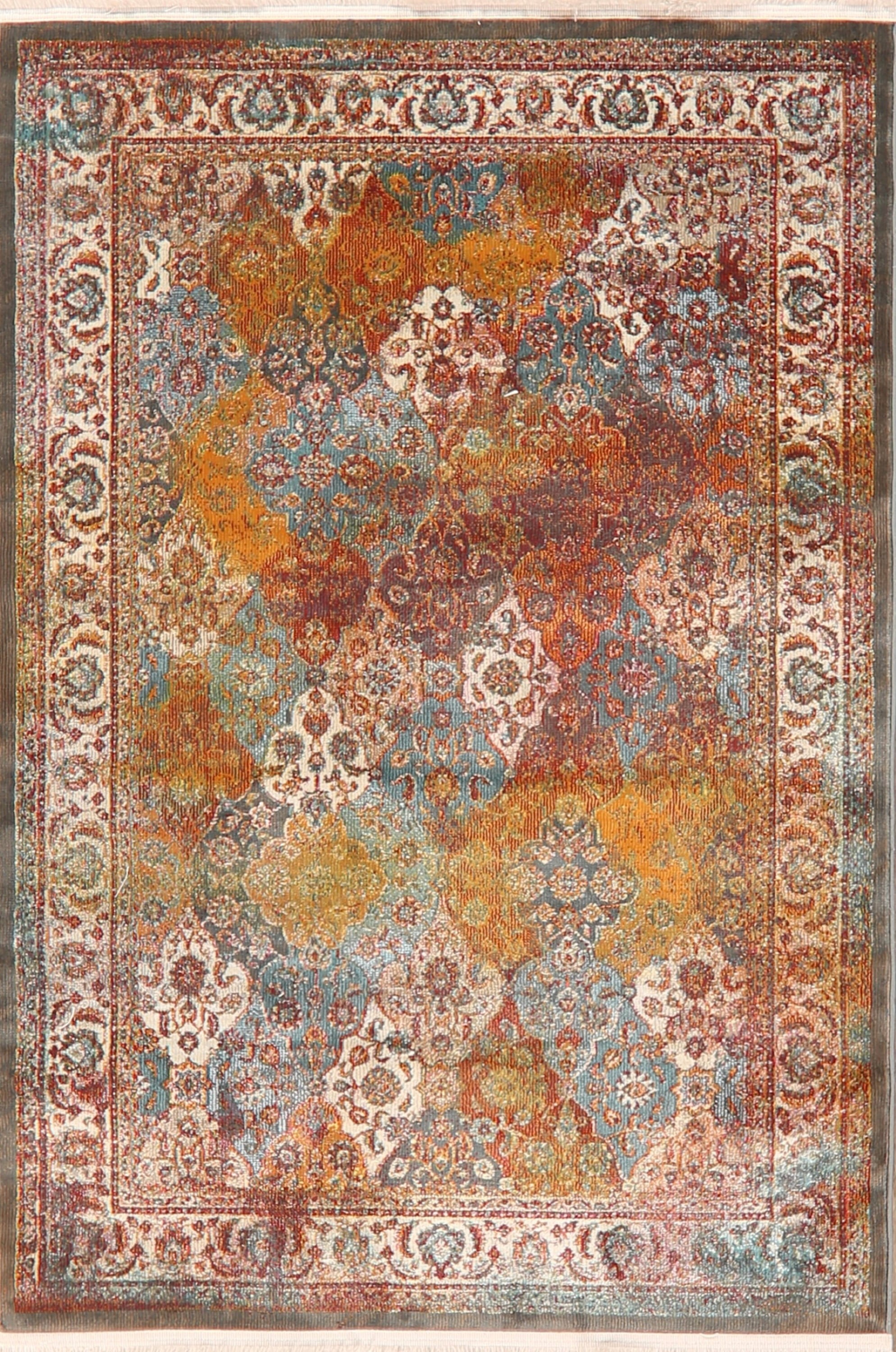 Panel Traditional Vintage Style Distressed Heat-Set Area Rug Oriental