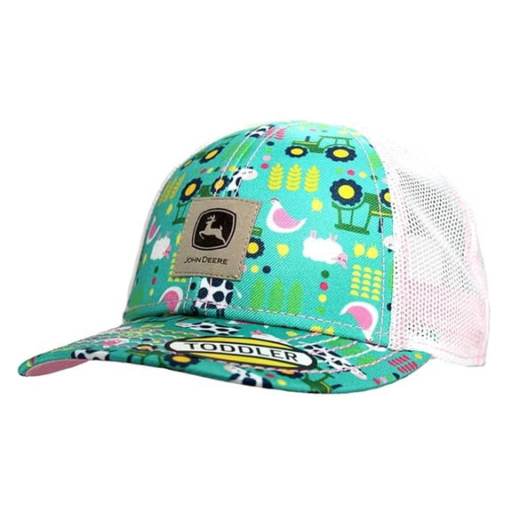 John Deere Girls' Farm Print Ball Cap Turquoise One Size