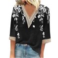 thumbnail image 2 of Vivianyo HD Classic Women's 3/4 Sleeve Shirt Women's Printed Pullover V-neck Lace T-shirt With 4/3 Sleeves And 3/4 Sleeves Top, 2 of 4