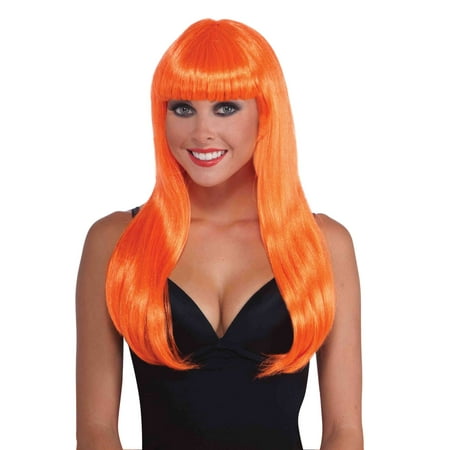 Neon Orange Long Costume Wig 68226