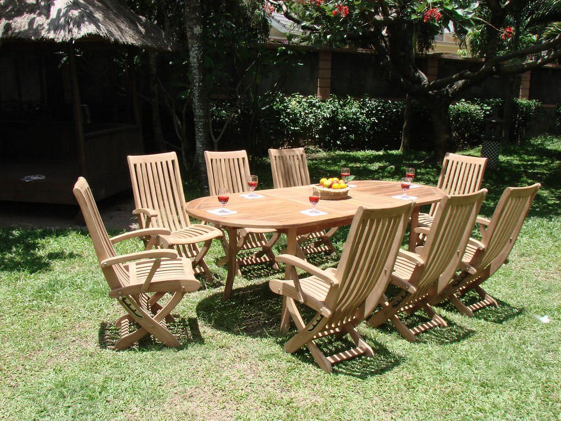 Teak Dining Set:6 Seater 7 Pc - 94" Oval Table And 6 Multi Position Folding Reclining Warwick Arm Chairs Outdoor Patio Grade-A Teak Wood WholesaleTeak #WMDSWR4 - image 4 of 4