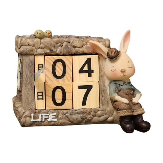 Wooden Block Daily Calendar, Bunny Month Date Display, DIY Desk Calendar Blocks for Restaurant Living Room Tabletop Hotel Ornament Bunny Men