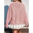 thumbnail image 4 of Women'S Knit Crochet Open Front Sweater Long Sleeve Button Flowers Loose Short Cardigan Outerwear Coats Pink XL, 4 of 7
