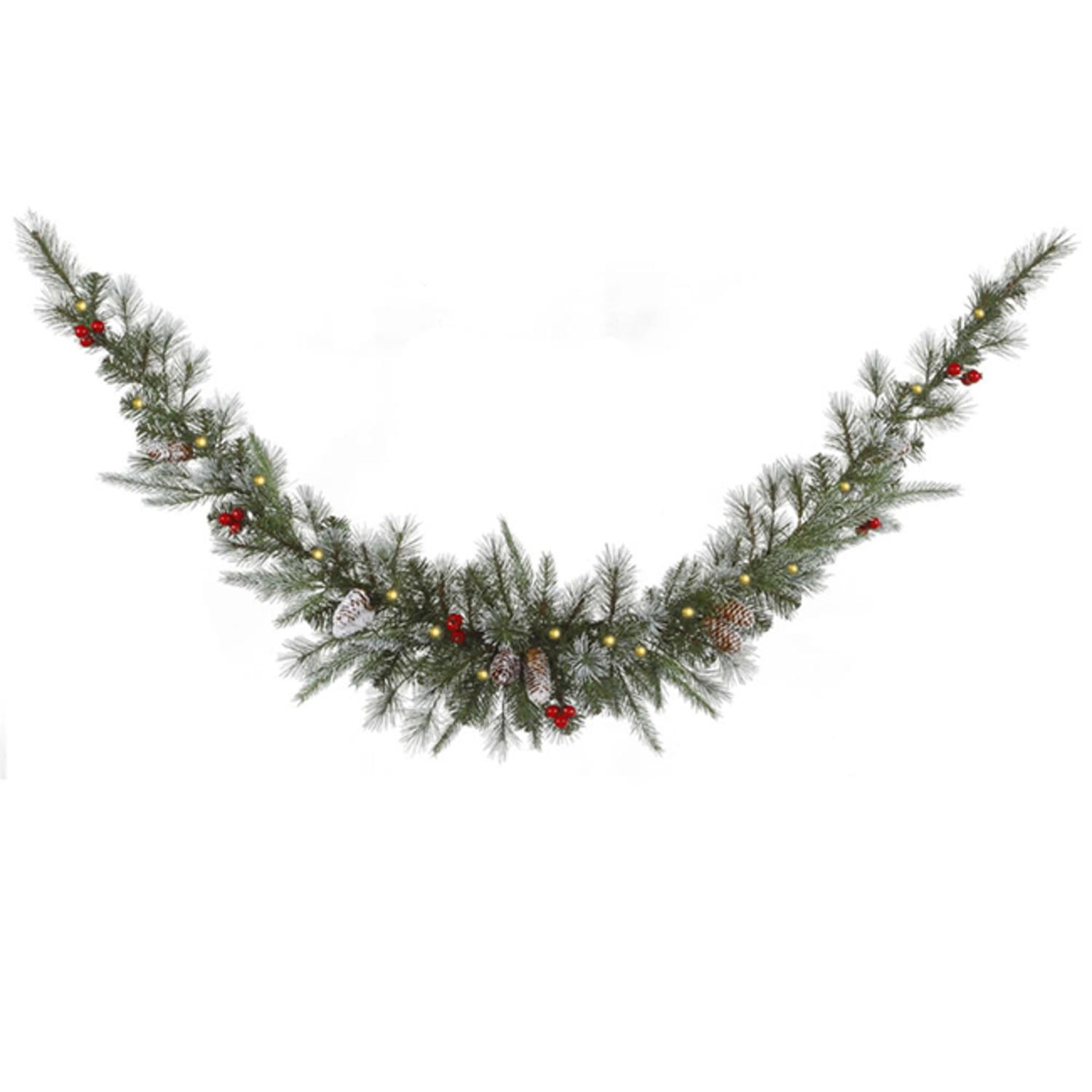 6 Pre Lit Frosted Pine Cone And Berry Christmas Swag Garland Clear Lights Walmart Com Walmart Com