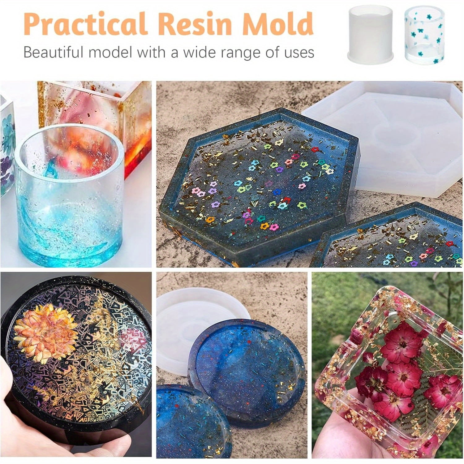 28Pcs Silicone Resin Molds Set, Multi-Shape Casting Molds for Epoxy Resin, Candles Making with Measuring Cup, Cube, Square, Round Molds - Silicone Molds for Home Decor