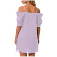 thumbnail image 6 of vigerkar Mini Dress for Women Sexy Off Shoulder Sundress Ruffle Sleeve Spaghetti Strap Lounge Dress Summer Vacation Dresses (Light Purple, L), 6 of 6
