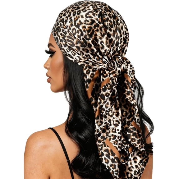 Leopard Print Silk Scarf for Women Satin Hair Scarf Print Accessories, 35 in