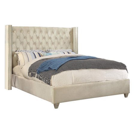 Aiden Cream Velvet Twin Bed-Color:Cream Velvet Style:Contemporary