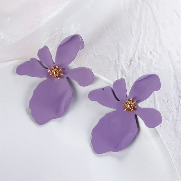 Purple Iris Flower Stud Earrings