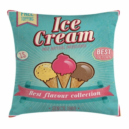 Ice Cream Decor Throw Pillow Cushion Cover, Best Flavor Collection Quote with Free Topping Kids Design, Decorative Square Accent Pillow Case, 18 X 18 Inches, Seafoam Pink Light Yellow, by (Best Ice Cream Flavors Ever)