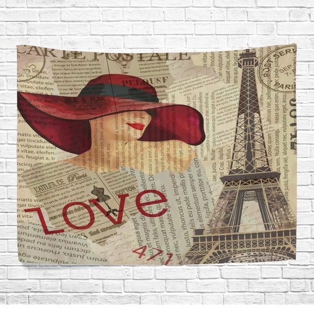 Popcreation Vintage Romantic Eiffel Tower Home Decor Collection Women Newspaper Wall Art Polyester Tapestry Wall Hanging Art 40x60 Inches Walmart Com Walmart Com
