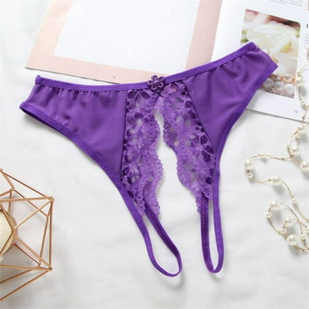 

Naiyafly 1Pc Women Lace Flowers Panties Low Rise Transparent Underwear Embroidery Briefs Solid Lingerie Women Underpants Purple