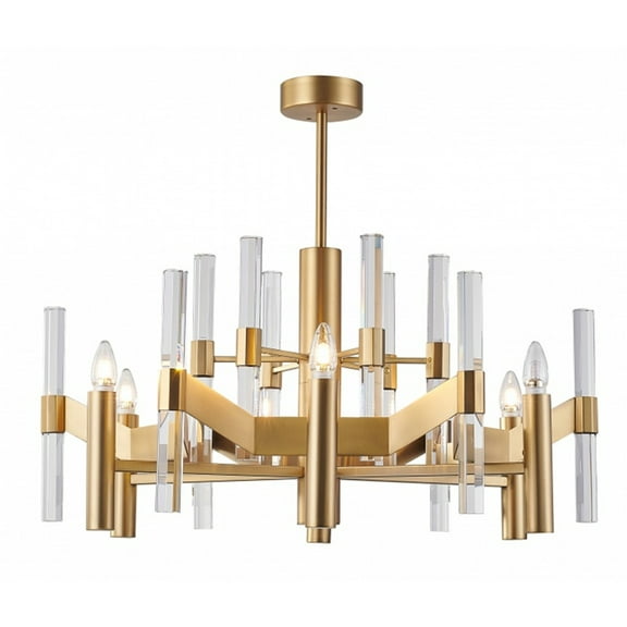 Bethel A TWO TIER ANTIQUE BRASS METAL FRAME CHANDELIER WITH CLEAR CRYSTAL RODS