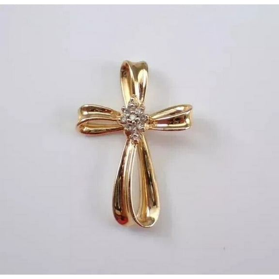 1Ct Round Cut Lab-Created Diamond Women's Cross Pendant 14k Yellow Gold Plated