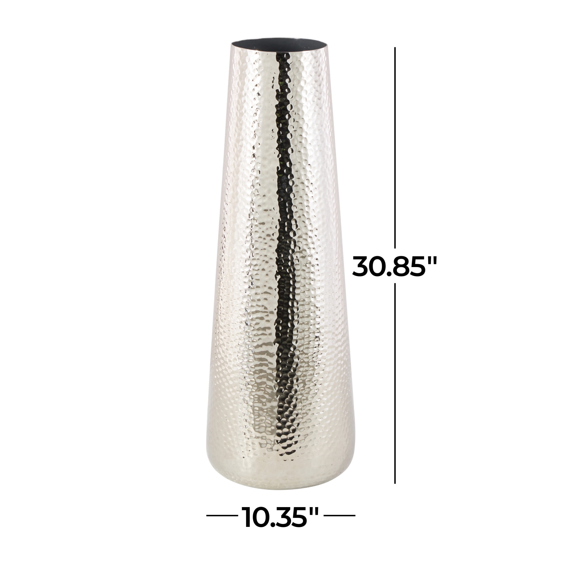 DecMode 31" Tall Hammered Silver Aluminum Metal Vase