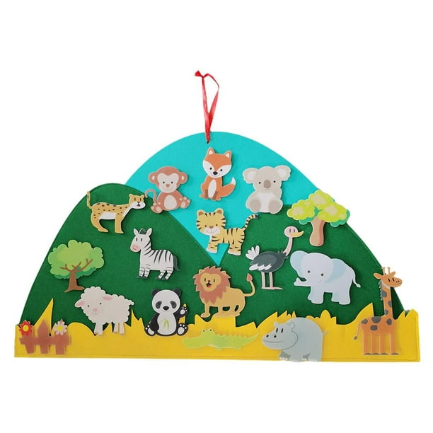 Montessori Baby Busy Felt Board Animals with Hooks Stories Set Felt Toys  for Toddlers Boys Decorations Gifts Wall Activity Toy Grassland 