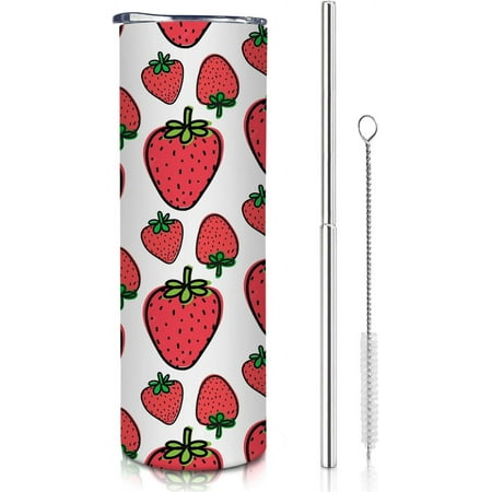 

Strawberry Skinny Tumbler Red Strawberry Cup Fruit Themed Gifts for Women Kid Girl 20oz Insulated Tumbler with Lid and Straw Slim Cup