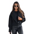 thumbnail image 2 of Women Fall Winter Coat - Short Type Turn-down Collar Solid Color Loose Button Closure Cardigan OL Commuting Jacket, 2 of 8