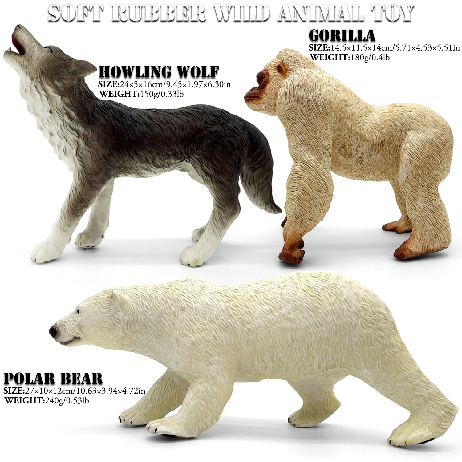 Jumbo Safari Animal Toys Set -Soft Rubber Zoo Animals (Gorilla 5.5