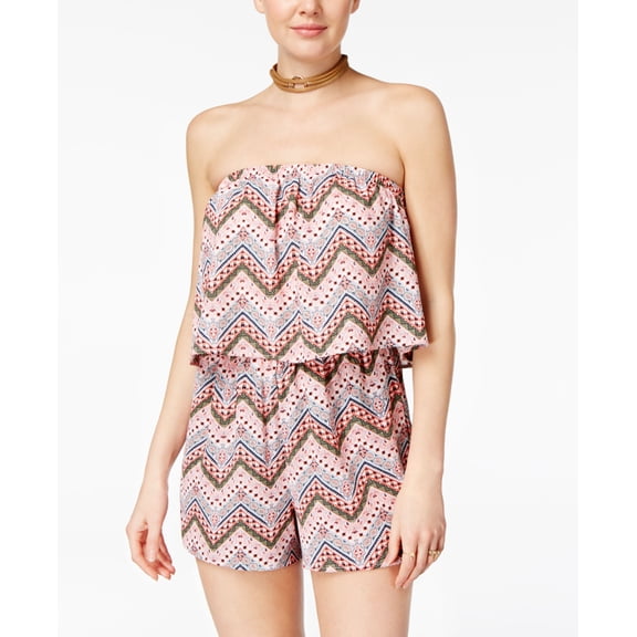 Ultra Flirt Juniors Printed Strapless Popover Romper Gardenia Sea Spraygeorgia Pea S