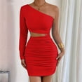 thumbnail image 2 of Women'S 2025 Fashion Hot Girl Off-Shoulder Hollow Slim Hip Dress Long Sleeve Ruffle Cocktail Mini Dress Red M, 2 of 8