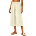 thumbnail image 6 of Ahabrexf Women's Natural Fiber Linen Cropped Pants, Elastic Waist Wide Leg Pocketed Casual Cropped Trousers for Summer Daily Wear, 6 of 6