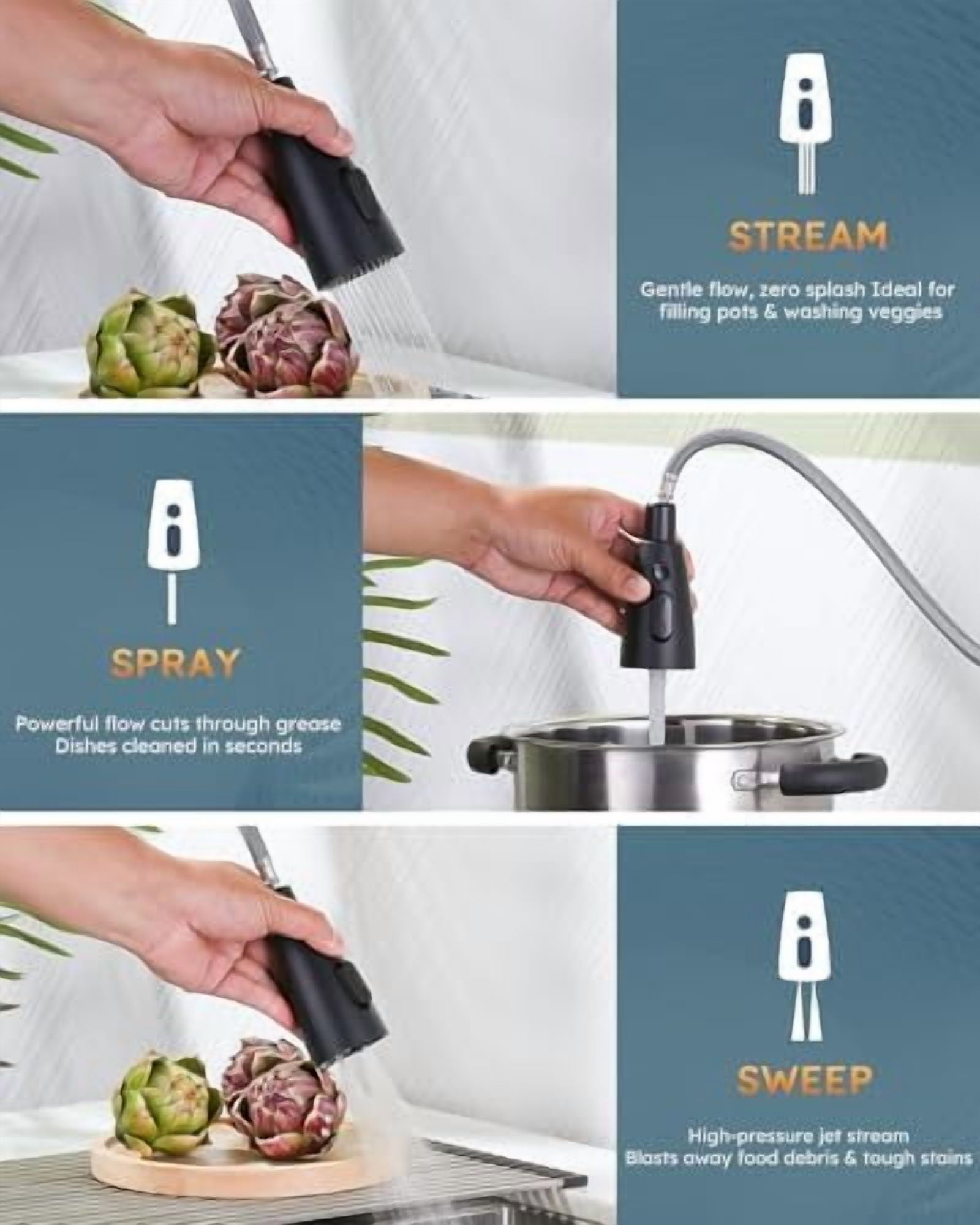 Black Kitchen Faucet with Soap Dispenser, Stainless Steel Kitchen Sink Faucet, Matte Black Kitchen Faucet Single Handle High Arc Utility Sink Faucet for Sink, RV, Laundry, Bar