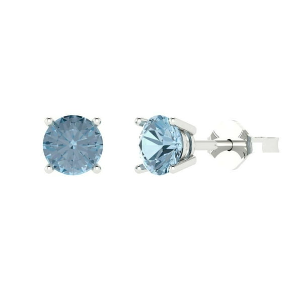 Clara Pucci 1.5Ct Blue Round Cut VVS1 Push Back Stud 18k Solid hypoallergenic Gold Designer Earrings For April