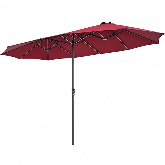 VOOYA HOME 15ft Large Patio Umbrellas Base NOT Included, Outdoor Double-Sided Umbrella with Crank Handle, UV Protective for Pool, Lawn Garden, Backyard (Pole Diameter 1.9 inch) Red